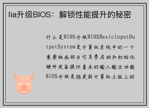 lia升级BIOS：解锁性能提升的秘密