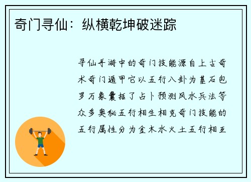 奇门寻仙：纵横乾坤破迷踪