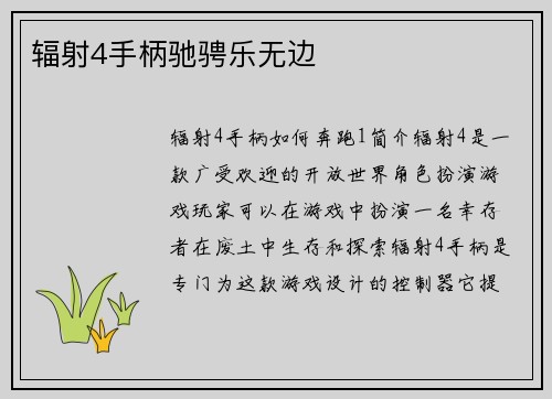 辐射4手柄驰骋乐无边